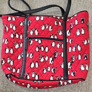 Vera Bradley Red Quilted Tote with Penguin Design